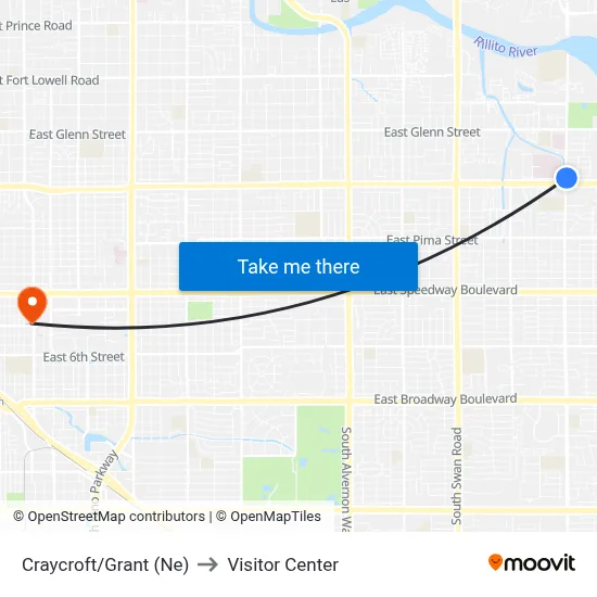 Craycroft/Grant (Ne) to Visitor Center map