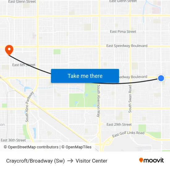 Craycroft/Broadway (Sw) to Visitor Center map