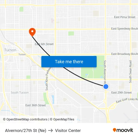 Alvernon/27th St (Ne) to Visitor Center map