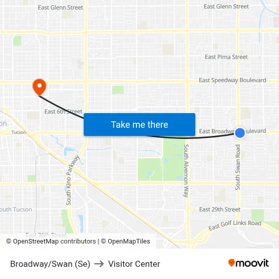 Broadway/Swan (Se) to Visitor Center map