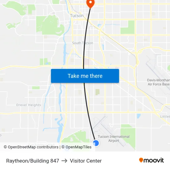 Raytheon/Building 847 to Visitor Center map