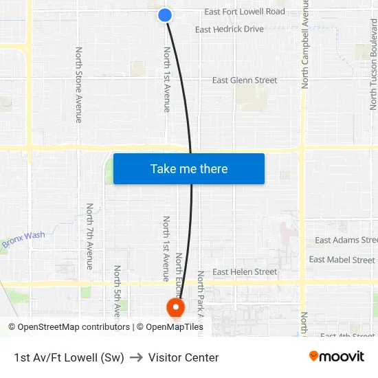 1st Av/Ft Lowell (Sw) to Visitor Center map