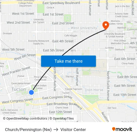 Church/Pennington (Nw) to Visitor Center map
