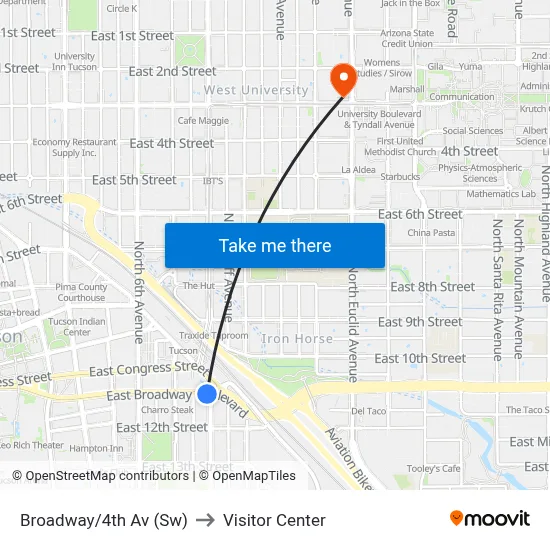Broadway/4th Av (Sw) to Visitor Center map