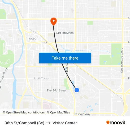 36th St/Campbell (Se) to Visitor Center map