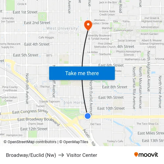 Broadway/Euclid (Nw) to Visitor Center map