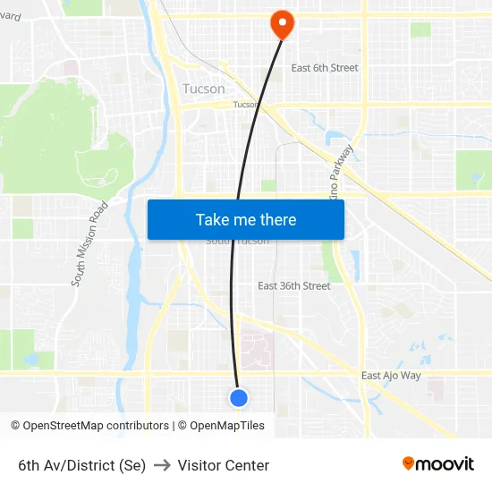 6th Av/District (Se) to Visitor Center map