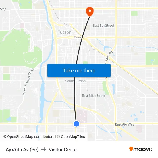 Ajo/6th Av (Se) to Visitor Center map