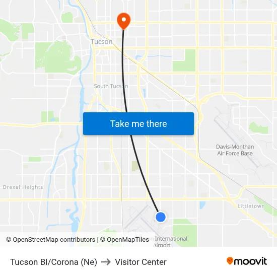 Tucson Bl/Corona (Ne) to Visitor Center map