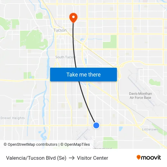 Valencia/Tucson Blvd (Se) to Visitor Center map