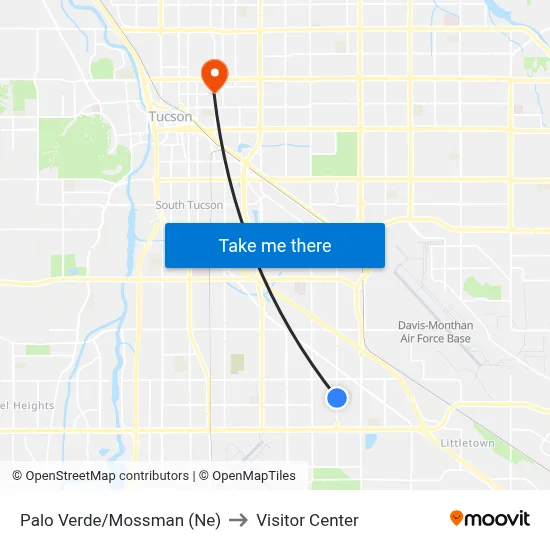 Palo Verde/Mossman (Ne) to Visitor Center map