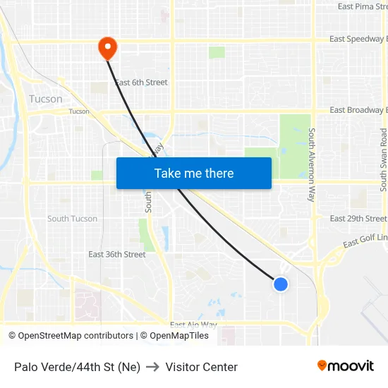 Palo Verde/44th St (Ne) to Visitor Center map
