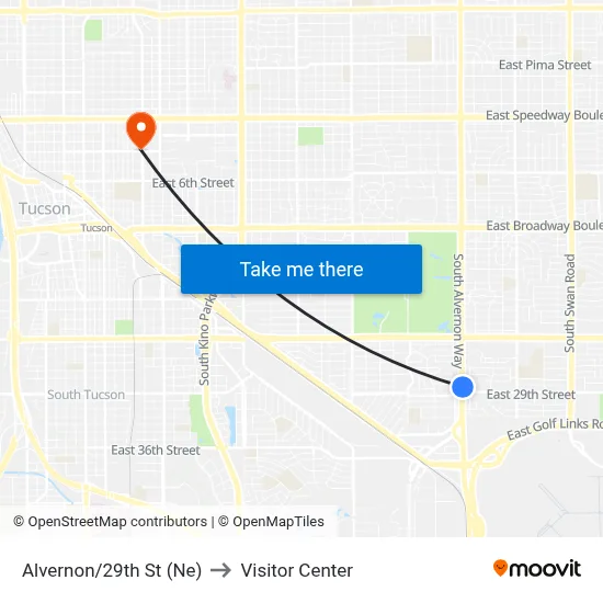 Alvernon/29th St (Ne) to Visitor Center map