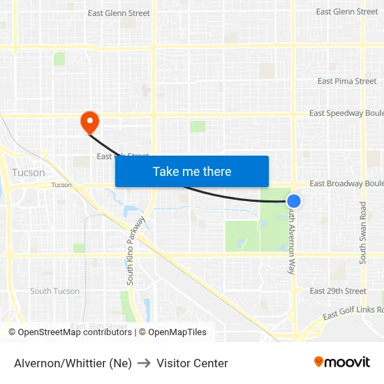 Alvernon/Whittier (Ne) to Visitor Center map