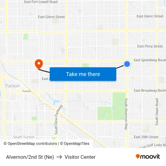 Alvernon/2nd St (Ne) to Visitor Center map