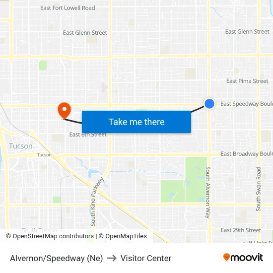 Alvernon/Speedway (Ne) to Visitor Center map