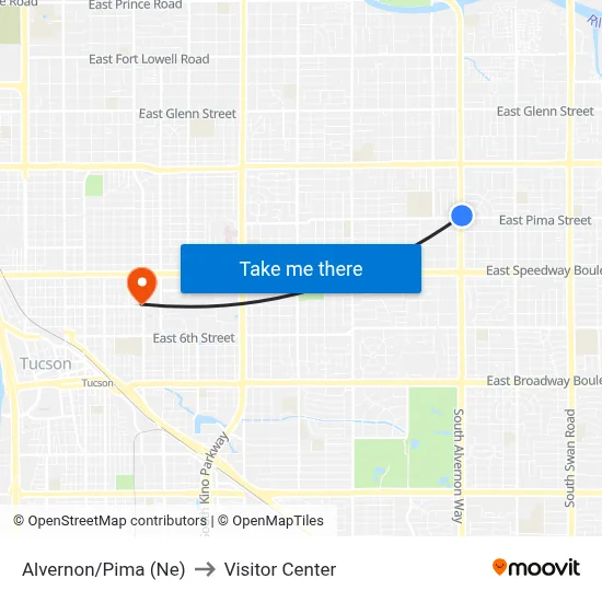 Alvernon/Pima (Ne) to Visitor Center map