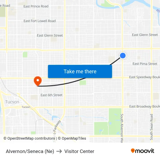 Alvernon/Seneca (Ne) to Visitor Center map