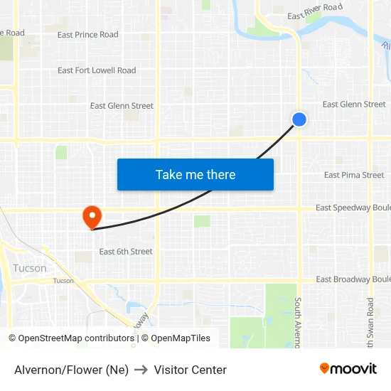 Alvernon/Flower (Ne) to Visitor Center map
