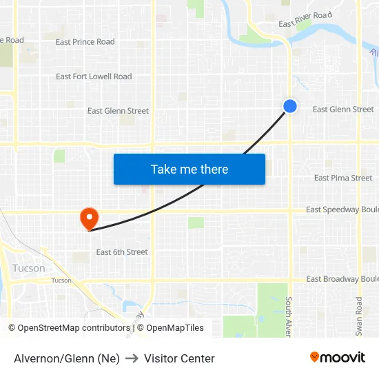 Alvernon/Glenn (Ne) to Visitor Center map