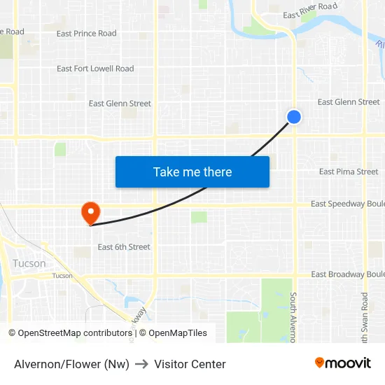 Alvernon/Flower (Nw) to Visitor Center map