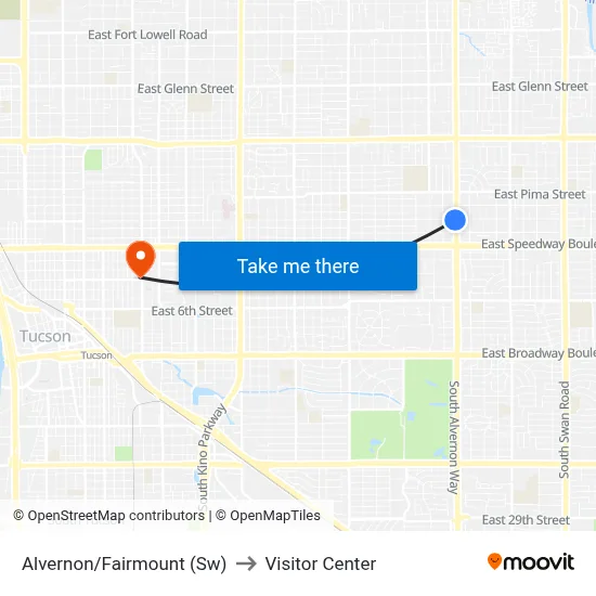 Alvernon/Fairmount (Sw) to Visitor Center map