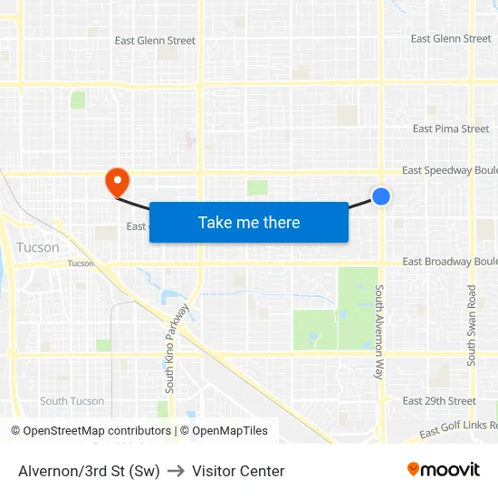 Alvernon/3rd St (Sw) to Visitor Center map