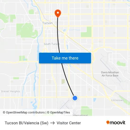 Tucson Bl/Valencia (Sw) to Visitor Center map