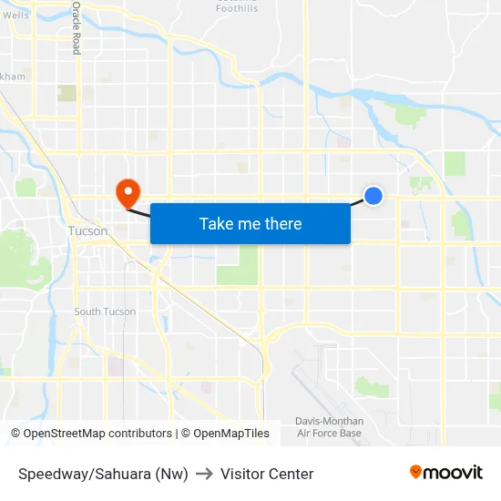 Speedway/Sahuara (Nw) to Visitor Center map