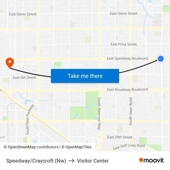 Speedway/Craycroft (Nw) to Visitor Center map