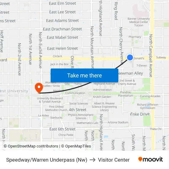 Speedway/Warren Underpass (Nw) to Visitor Center map