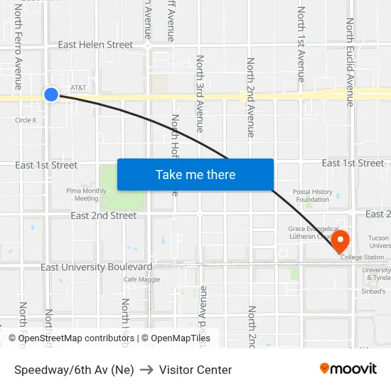 Speedway/6th Av (Ne) to Visitor Center map