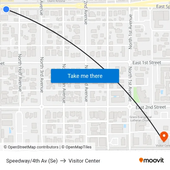 Speedway/4th Av (Se) to Visitor Center map