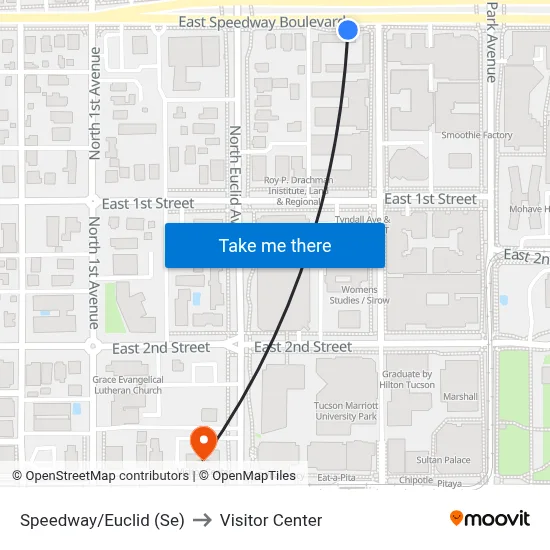 Speedway/Euclid (Se) to Visitor Center map