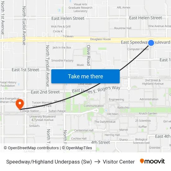 Speedway/Highland Underpass (Sw) to Visitor Center map