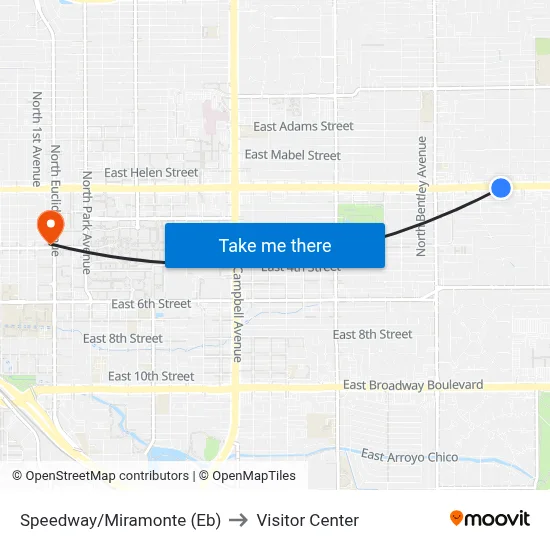 Speedway/Miramonte (Eb) to Visitor Center map