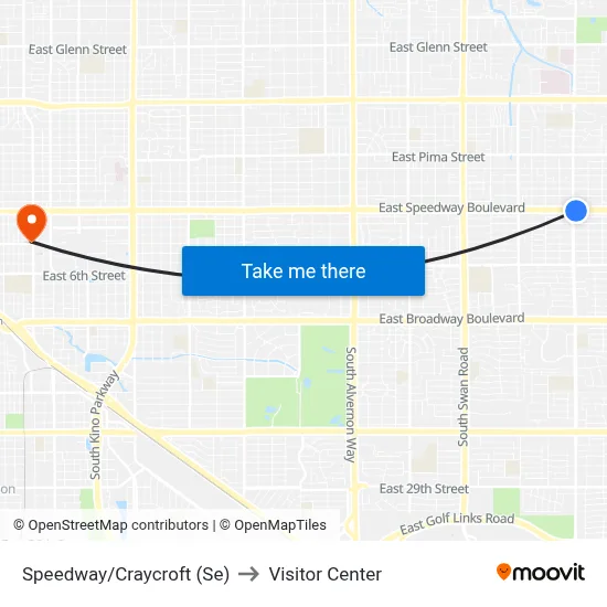 Speedway/Craycroft (Se) to Visitor Center map