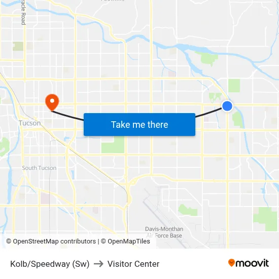Kolb/Speedway (Sw) to Visitor Center map