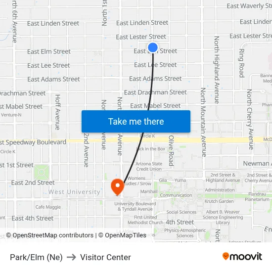 Park/Elm (Ne) to Visitor Center map