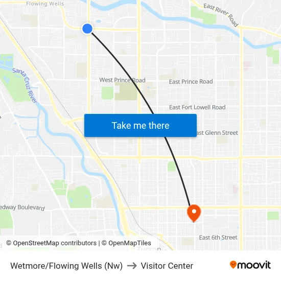 Wetmore/Flowing Wells (Nw) to Visitor Center map
