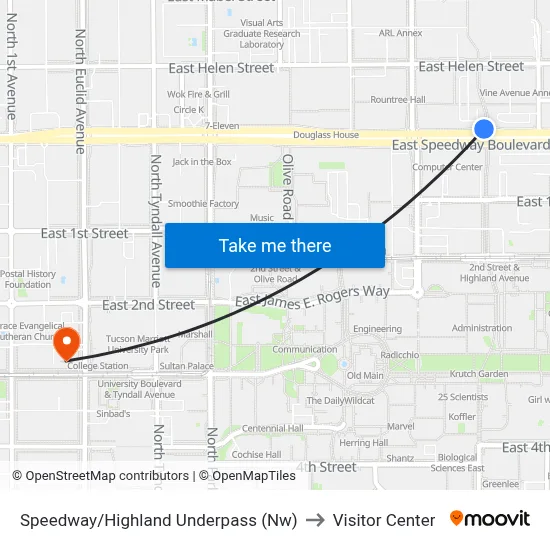 Speedway/Highland Underpass (Nw) to Visitor Center map