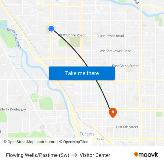 Flowing Wells/Pastime (Sw) to Visitor Center map