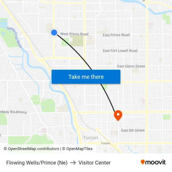 Flowing Wells/Prince (Ne) to Visitor Center map