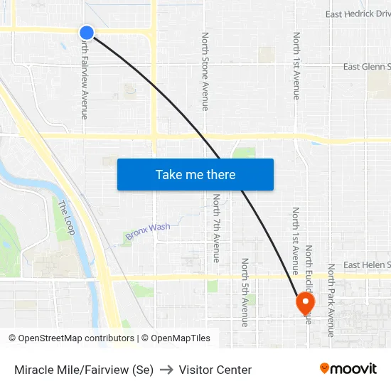 Miracle Mile/Fairview (Se) to Visitor Center map