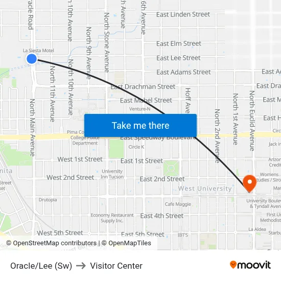 Oracle/Lee (Sw) to Visitor Center map