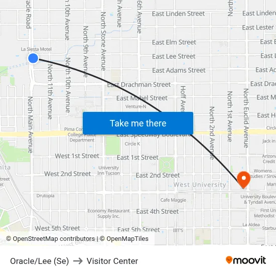 Oracle/Lee (Se) to Visitor Center map