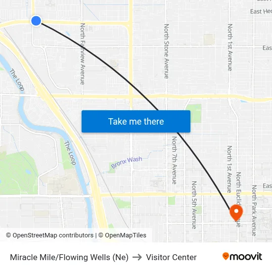 Miracle Mile/Flowing Wells (Ne) to Visitor Center map