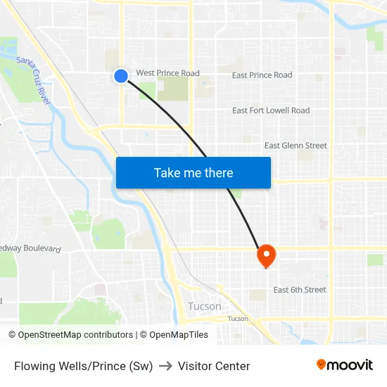 Flowing Wells/Prince (Sw) to Visitor Center map
