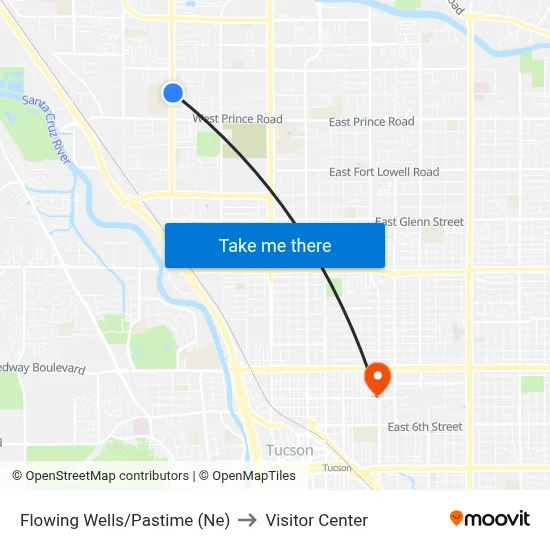Flowing Wells/Pastime (Ne) to Visitor Center map