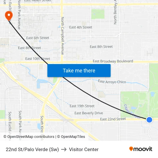 22nd St/Palo Verde (Sw) to Visitor Center map